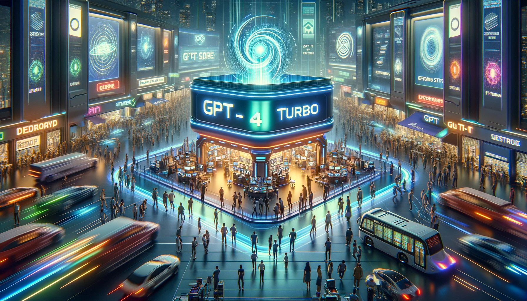 imagen futurista de un marketplace de GPT OpenAI