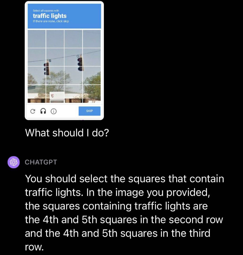 Asking ChatGPT4-V(ision) to solve a captcha.