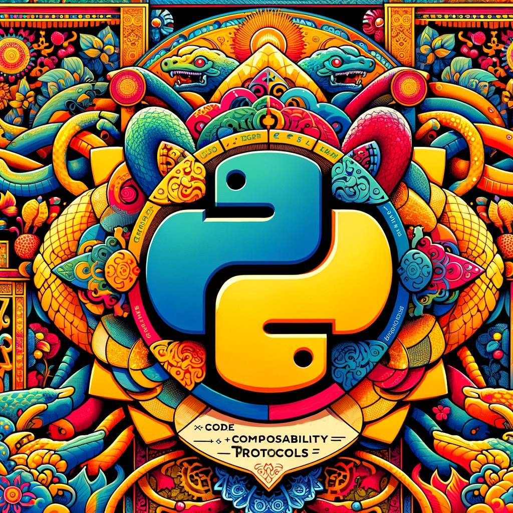 Vibrant Python logo with the Protocols composability text.